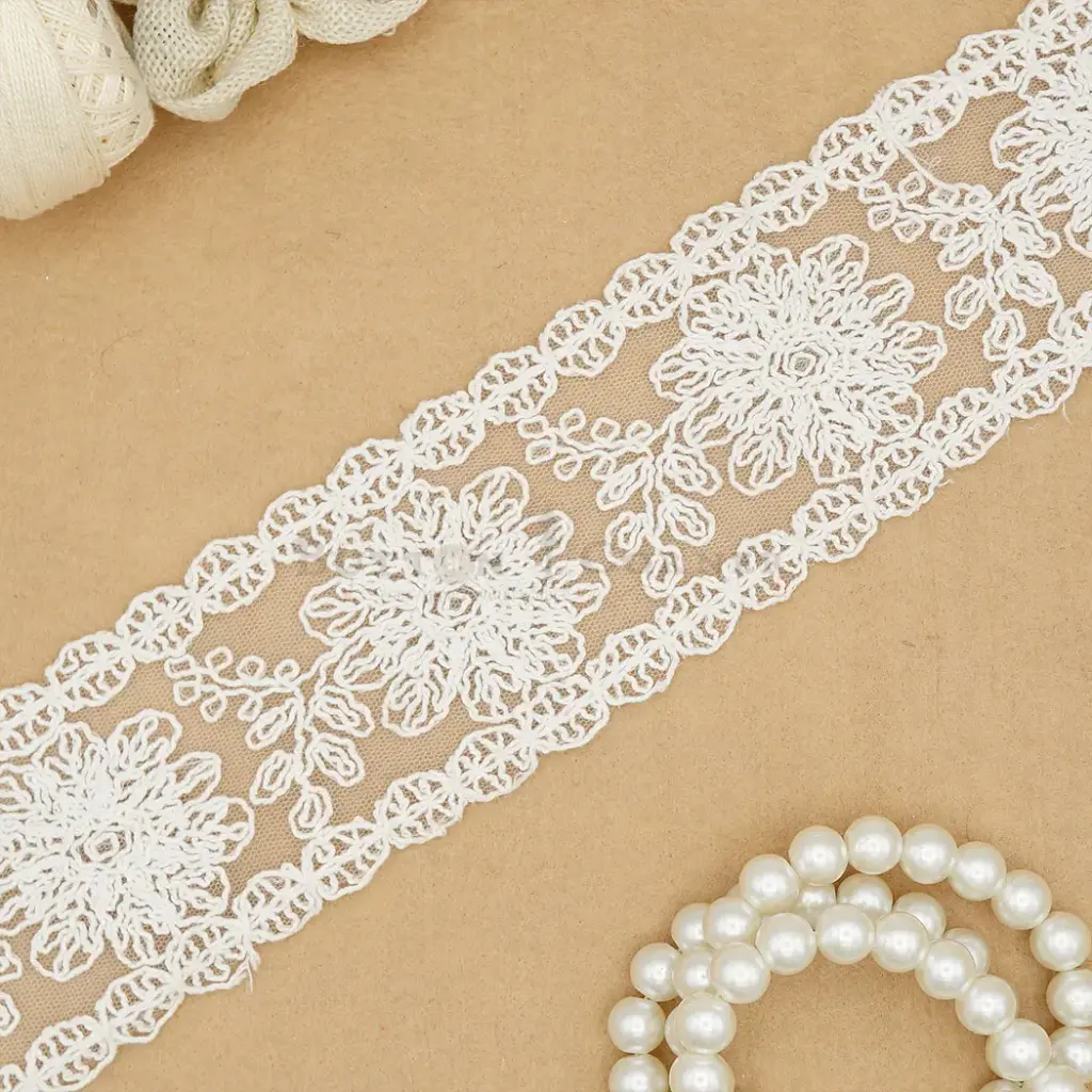 Floral Design Dual Side Border Embroidery Net Lace