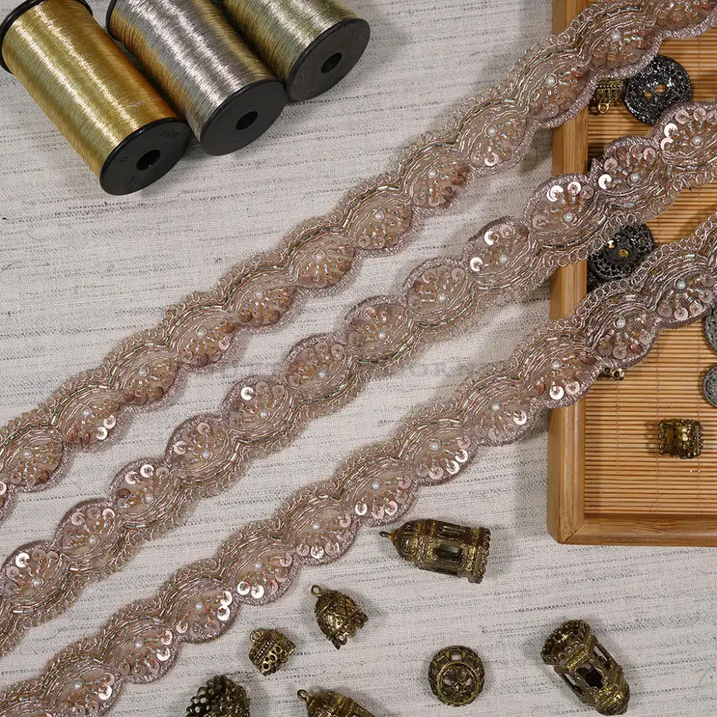 Metallic Yarn, Glass Beads, Pearl, Sequence Lace