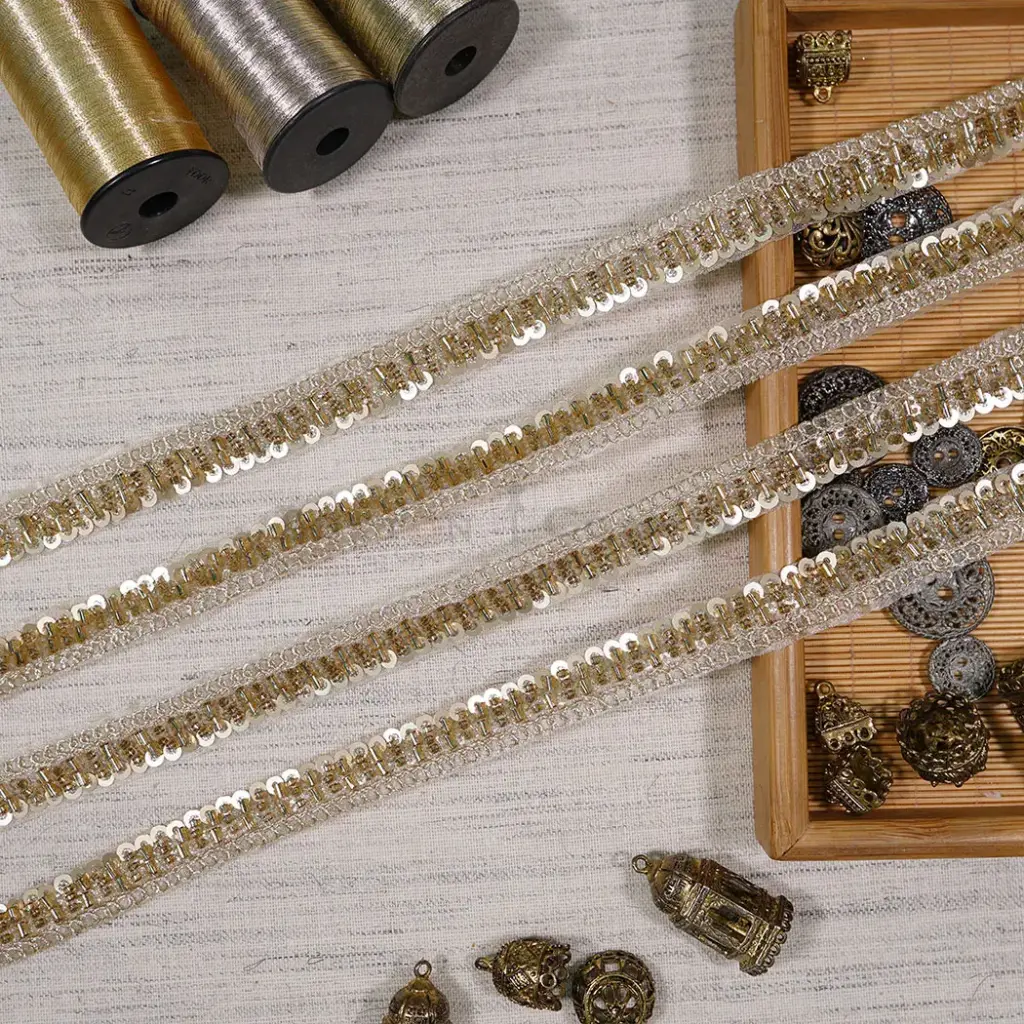 Metallic Yarn, Glass Beads, Sequence Lace