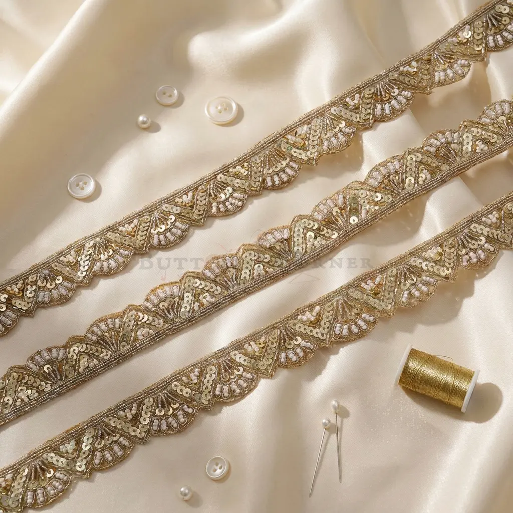 Fancy Kora & Dabka, Pearl, Sequence Lace