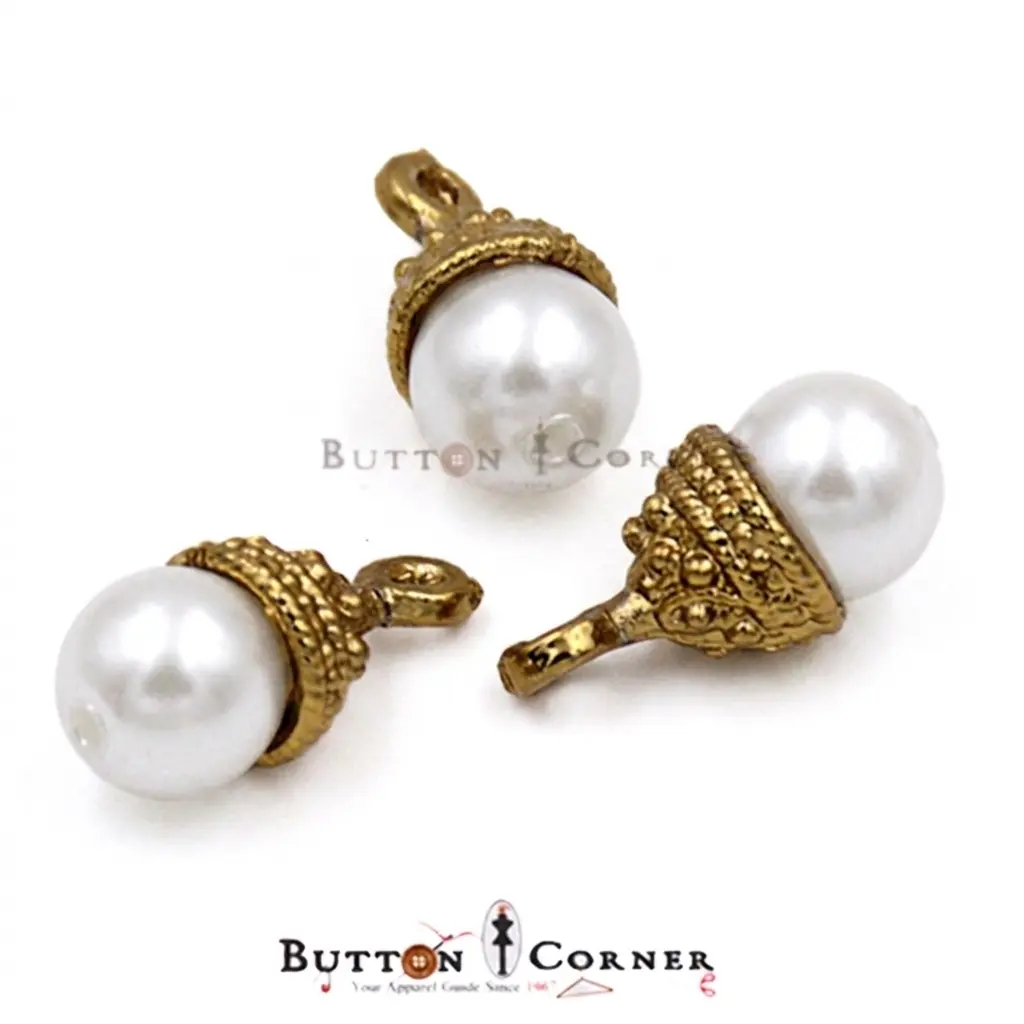 Fancy Hanging Kundan Button In Pearl