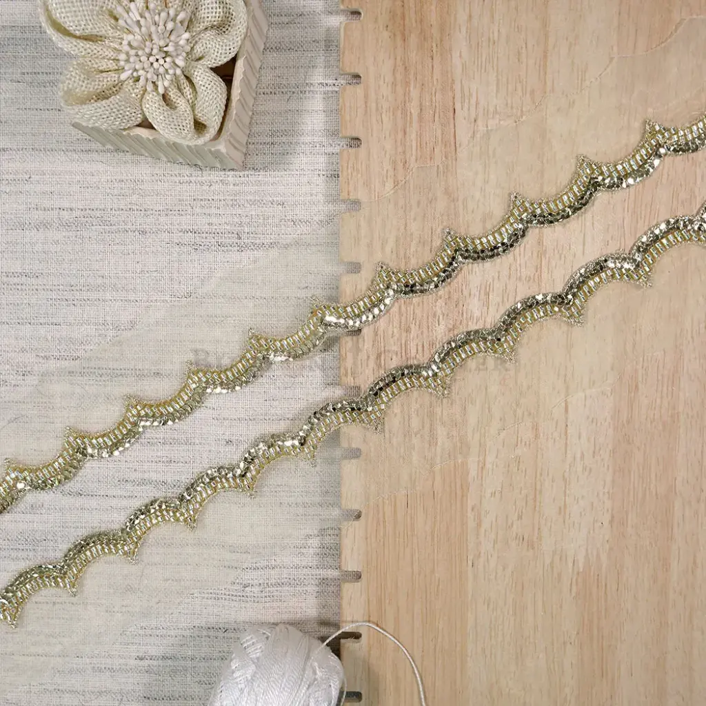 Metallic Yarn, Glass Beads, Sequence, Mini Scallop Lace