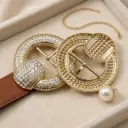 Gold Plated Rhinestone Decorative Belt Buckle With Prong