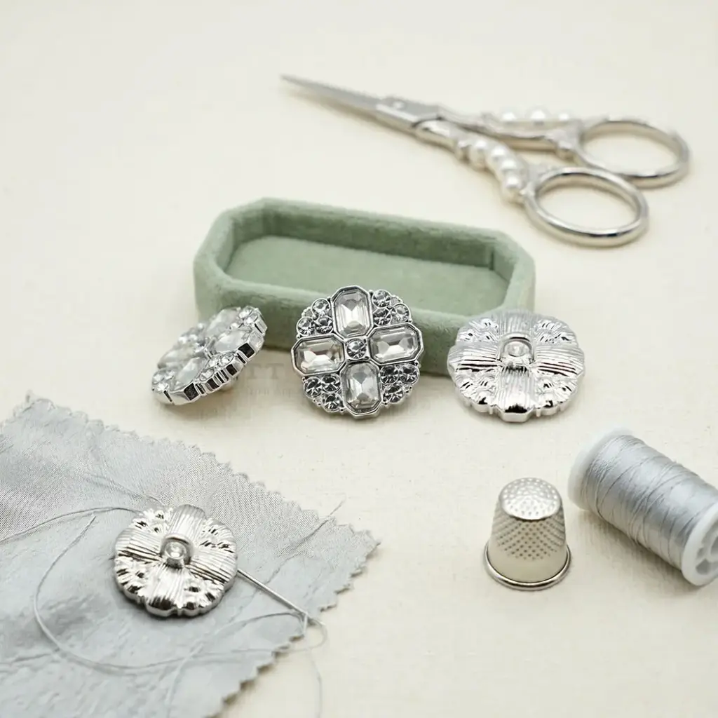 Sparkling Floral Cluster Design Rhinestone Button  