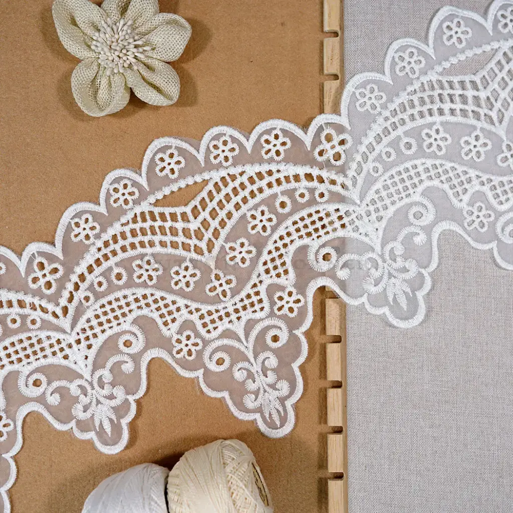 One-Side Border Blossom Design Organza Lace