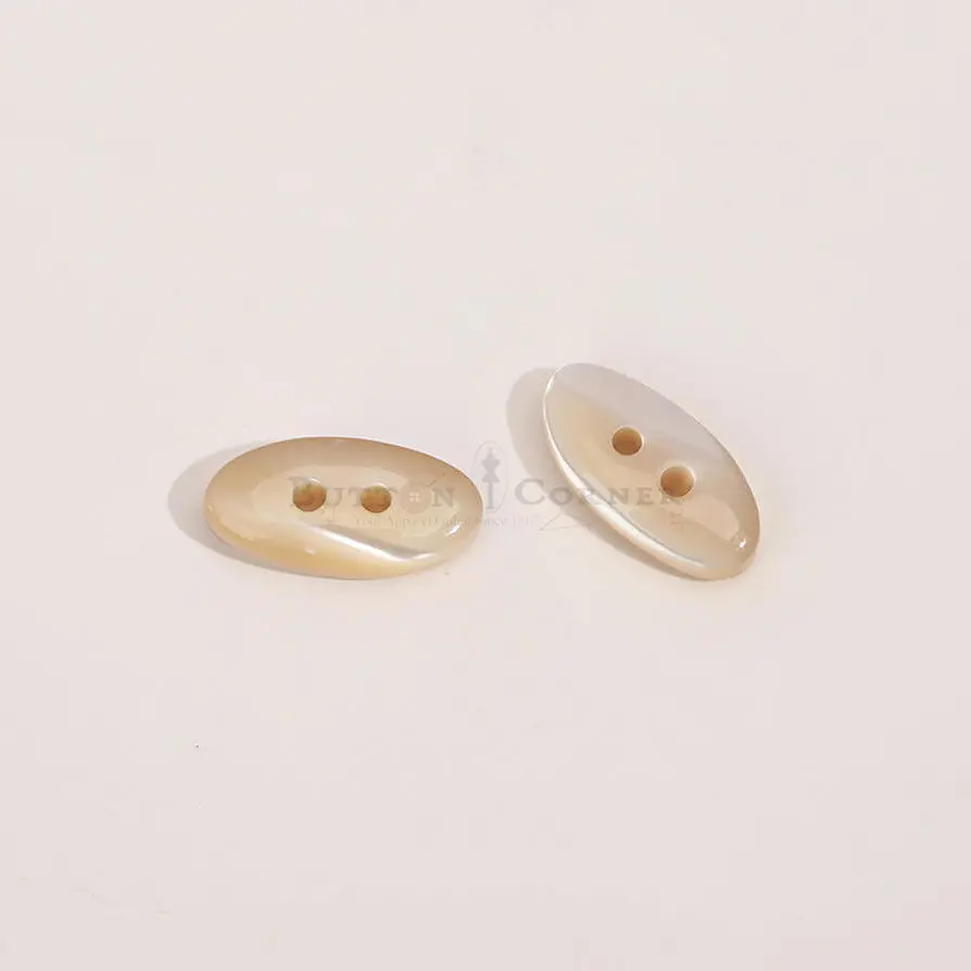Pearlized Finish Oval-Shaped Two-Hole Japanese Shell Button 