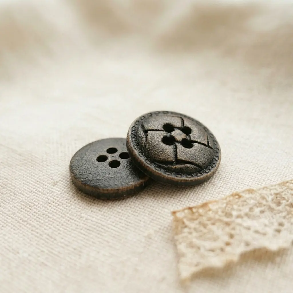 Vintage Style Engraved 4 Hole Wooden Button
