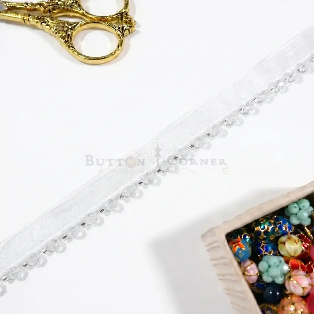 Exclusive Shiny Glass Beads & Crystals Edge Lace
