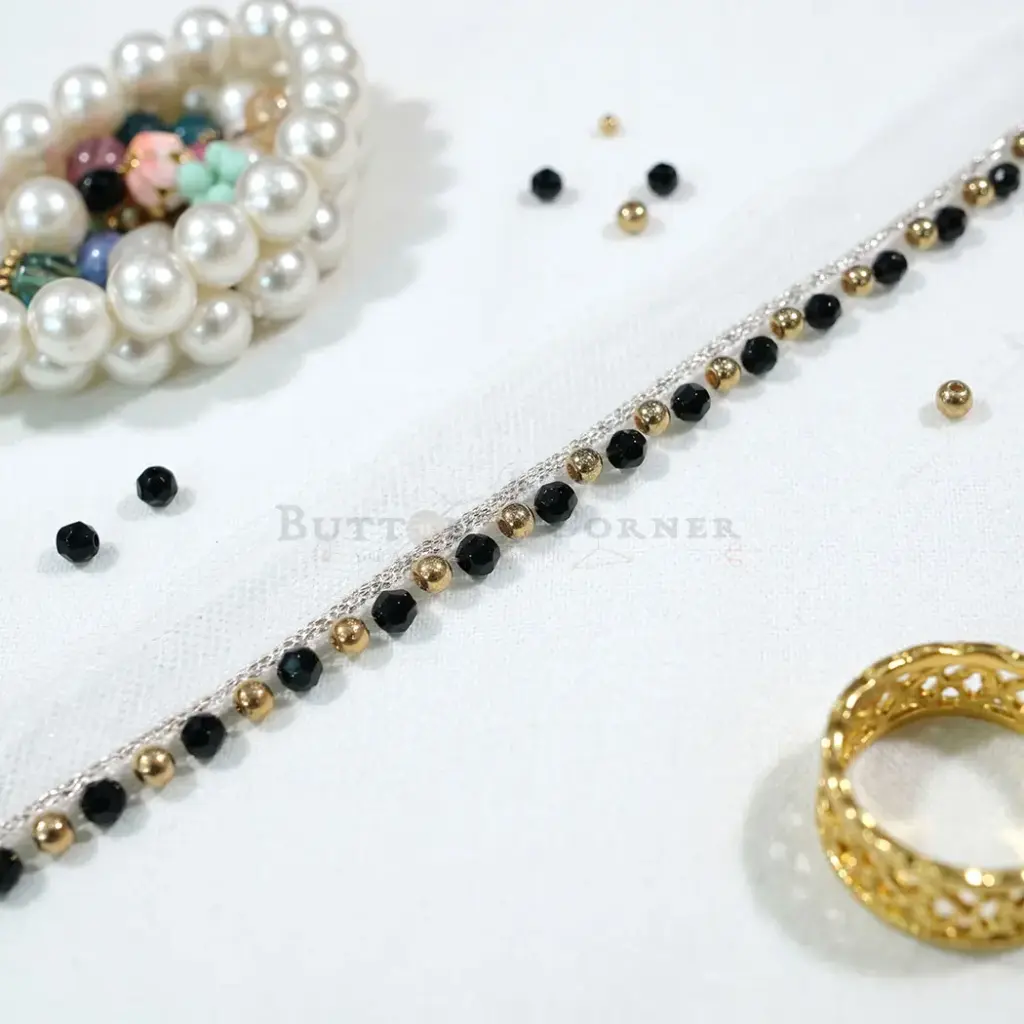Exclusive Shiny Crystals & Pearl Edge Lace