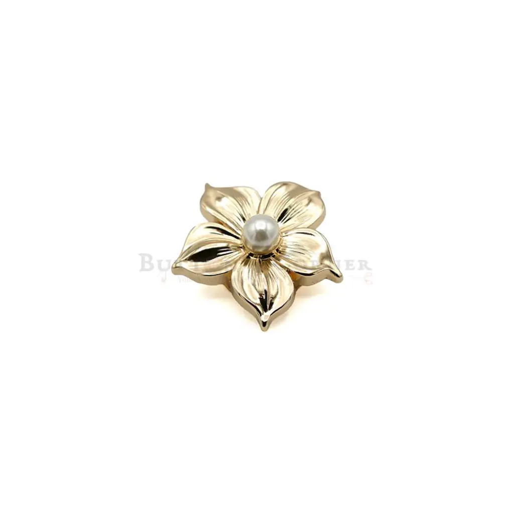 Grooved Gold Petal Floral With Centre Pearl Fancy Cover Button