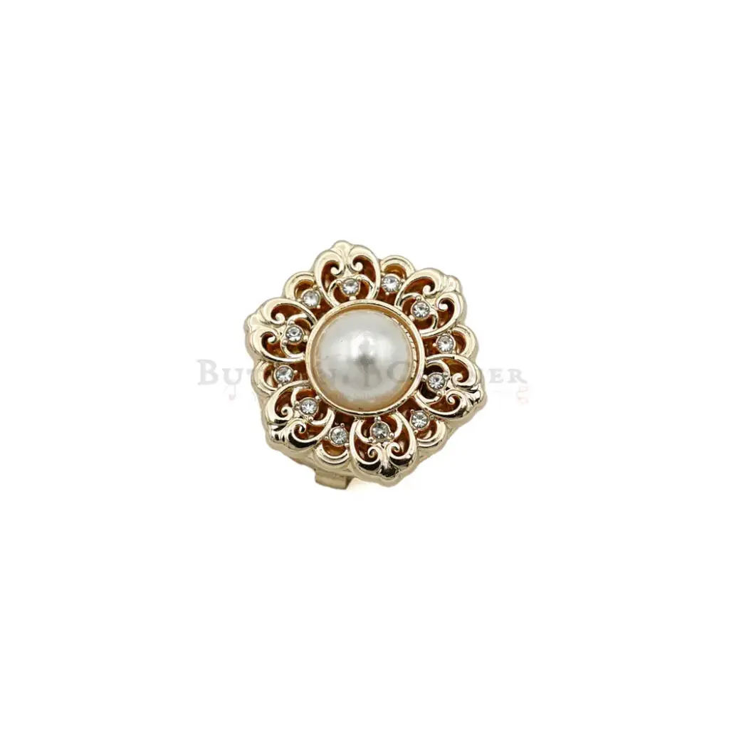 Filigree Flower Style Pearl And Rhinestone Fancy Cover Button