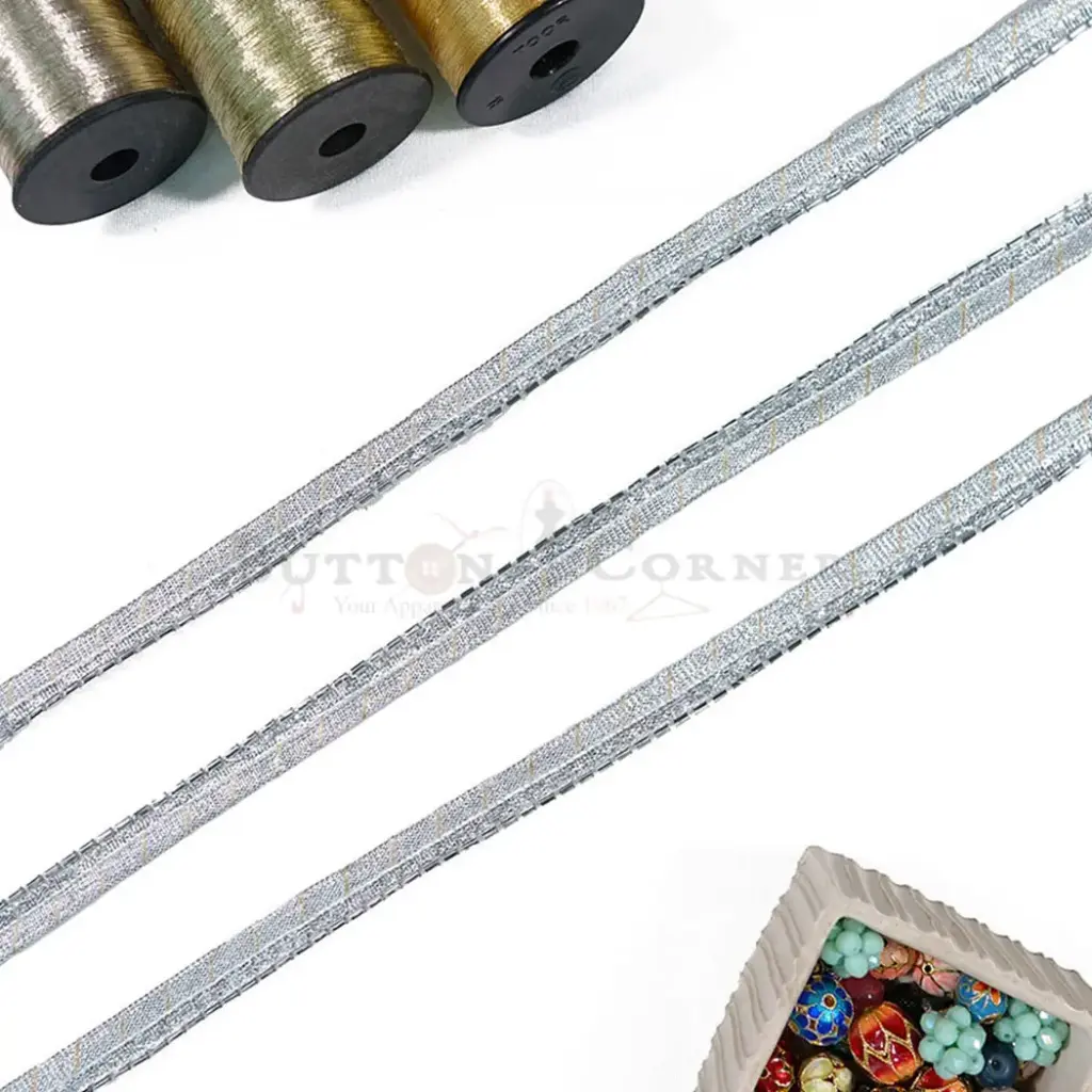 Metallic Yarn Fancy Gota Lace with Glass Beads Edge