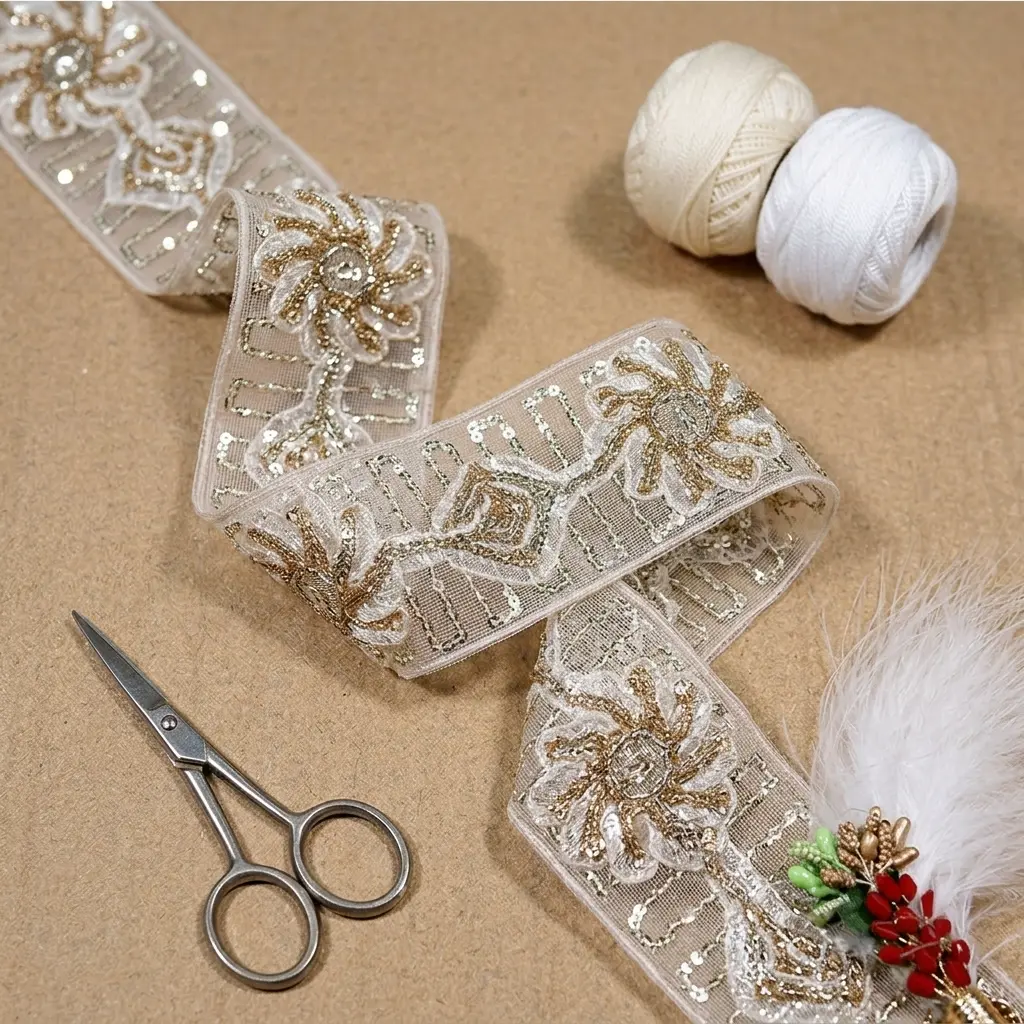 Double Side Border Lurex & Sequence Net Lace