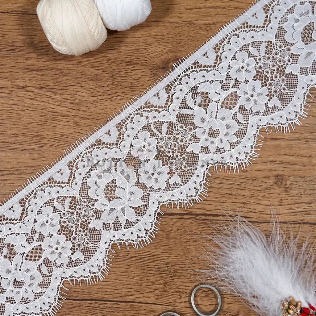 Floral Scalloped Chantilly Lace with Double Eyelash Fringe
