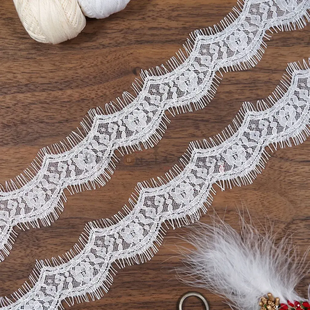 Floral Scalloped Chantilly Lace with Double Eyelash Fringe