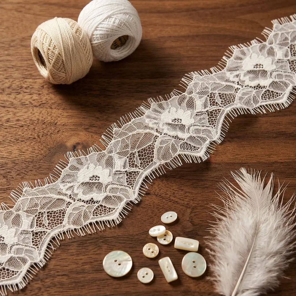 Vintage Floral Chantilly Lace with Eyelash Fringe 