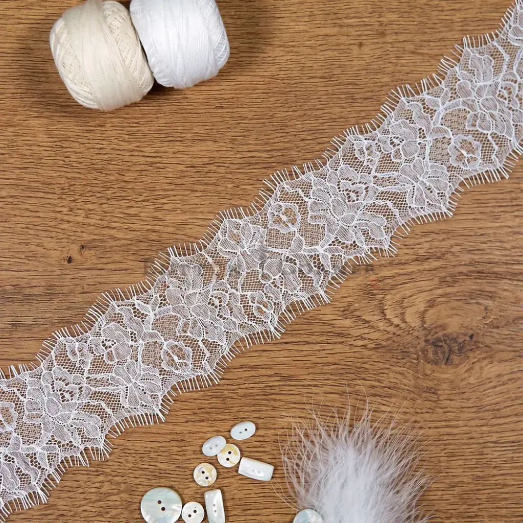 Floral Scalloped Chantilly Lace with Double Eyelash Fringe