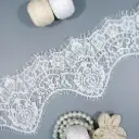 Intricate Floral Scalloped Chantilly Lace with Double Eyelash Fringe