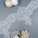Floral Chantilly Lace Appliqué Trim with Scalloped Eyelash Fringe