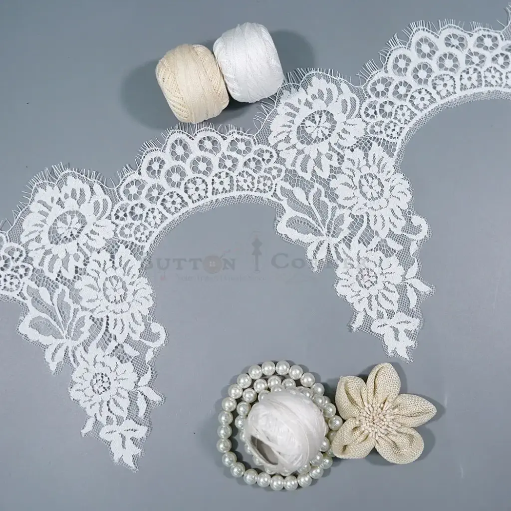 Delicate, French Style Floral Chantilly Lace with Eyelash Edge