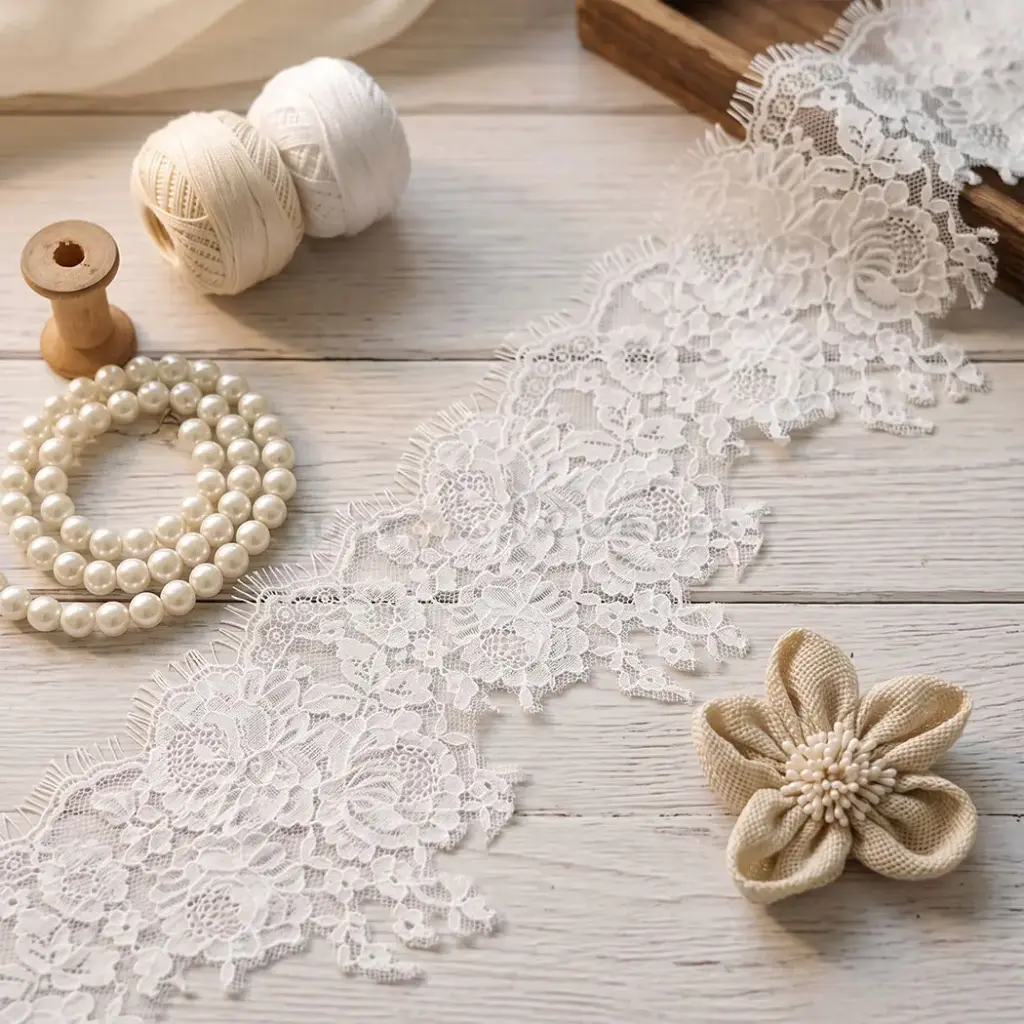 Vintage Rose Chantilly Eyelash Lace For Wedding Gowns, Lingerie, Crafts