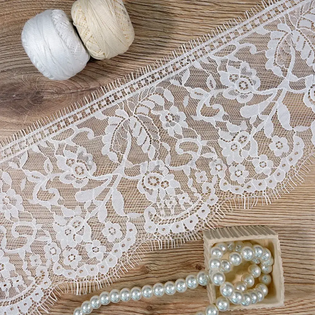 Elegant Rose Floral Chantilly Lace with Double Eyelash Fringe