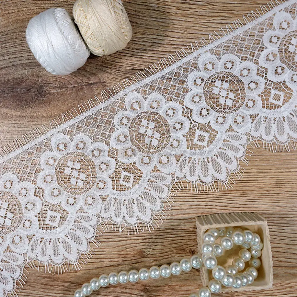 Sunflower Floral Chantilly Lace with Double Eyelash Fringe