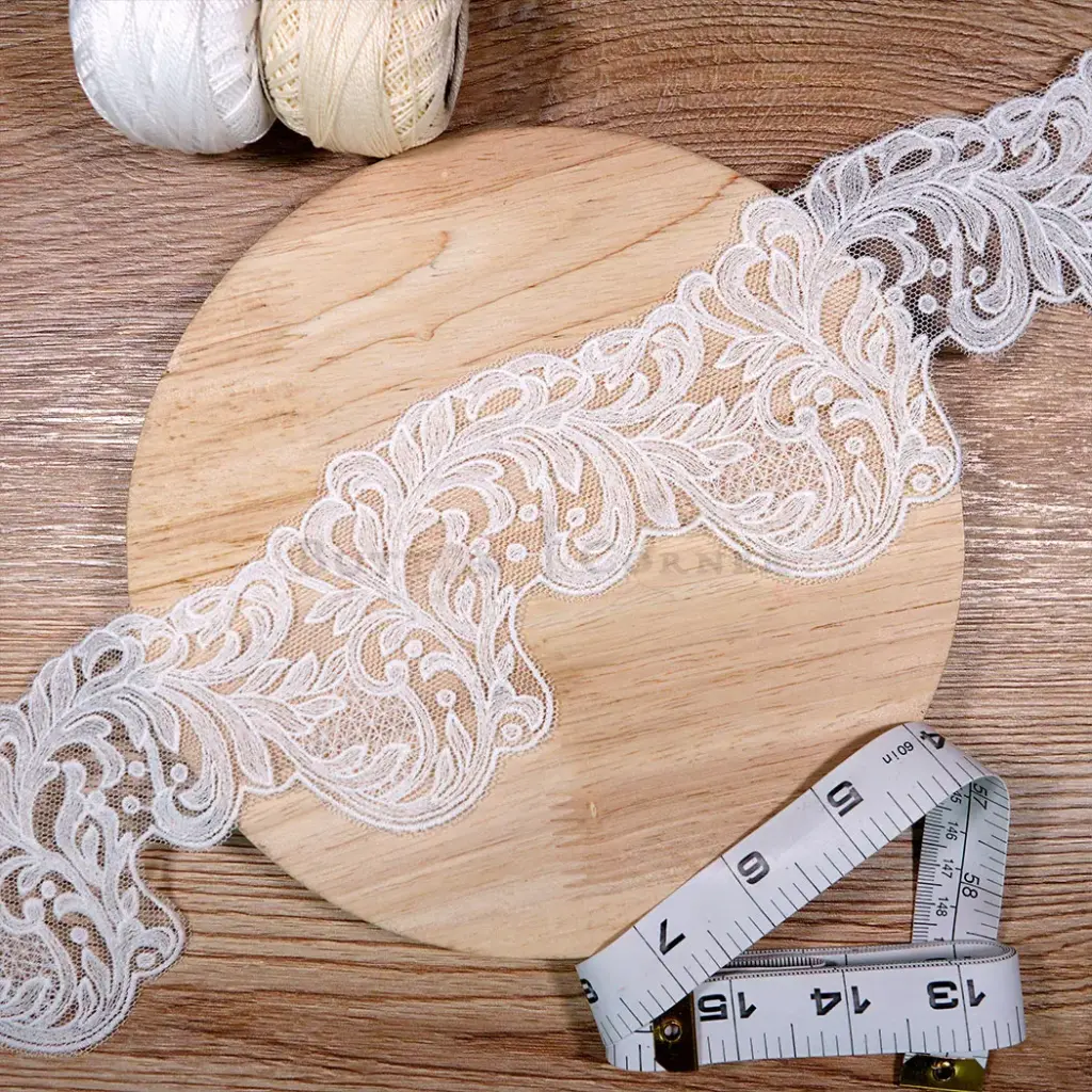 Textured Leaf ScrollWork Tulle Border Embroidery Net Lace