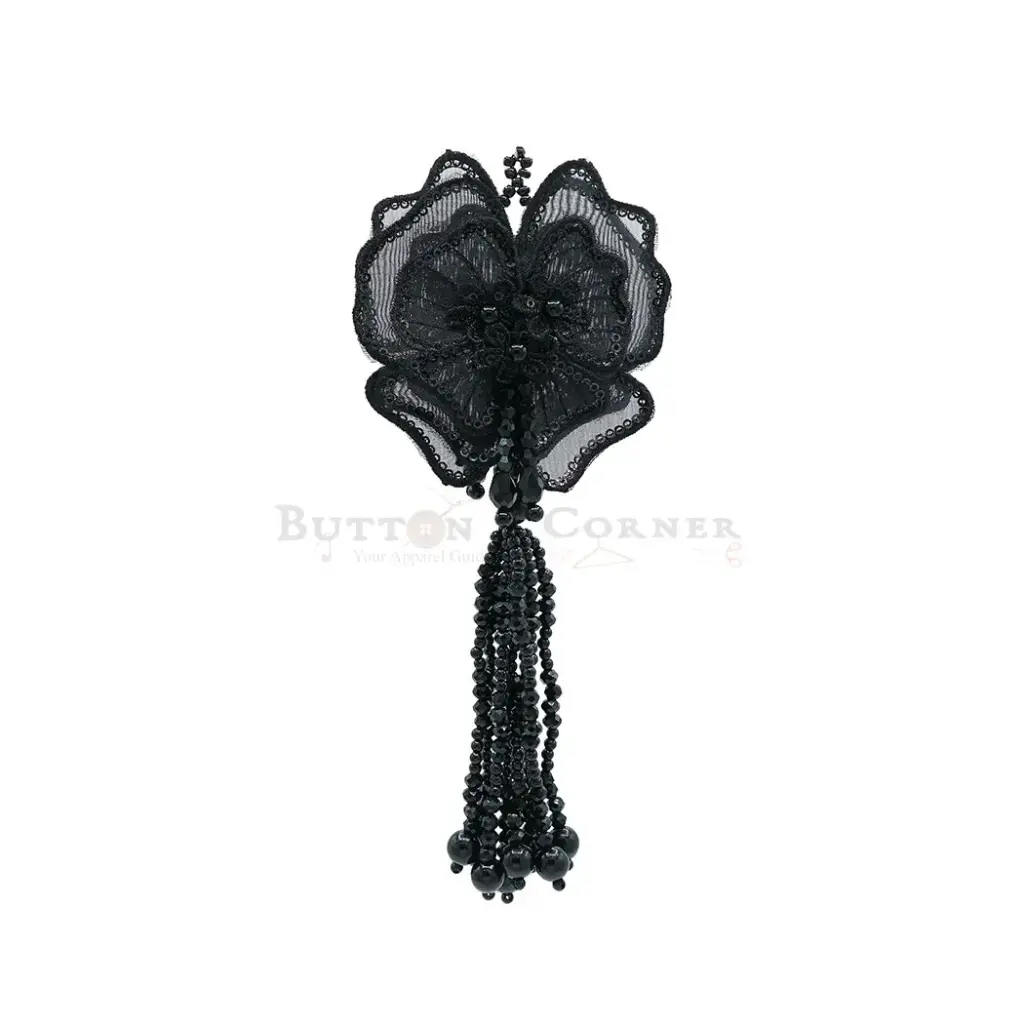 Organza Flower Tassel with Sequence Border & Pearl Beads Hanging