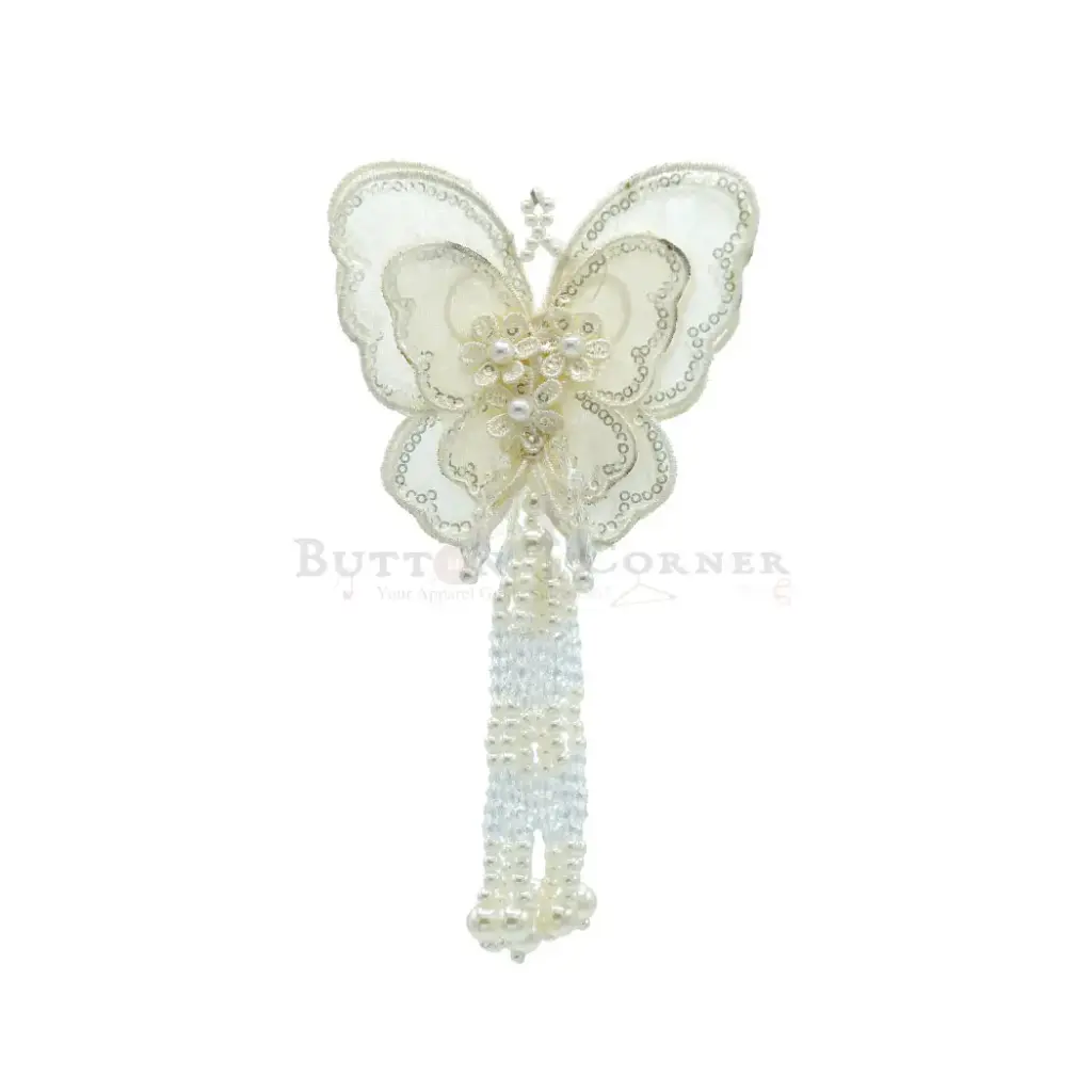 3D Organza Butterfly Tassel with Sequence Border & Pearl Beads Hanging