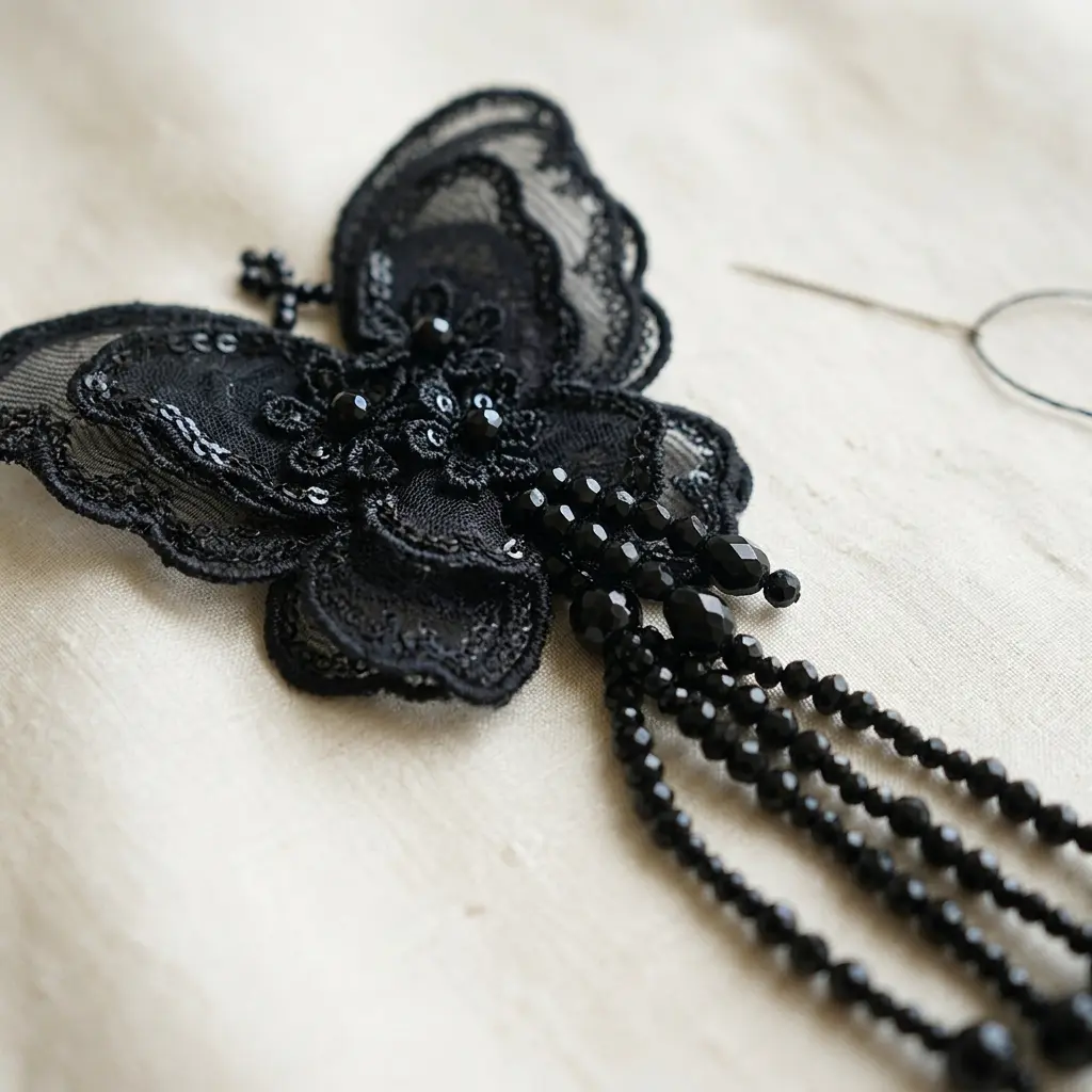 5.5 Inch 3D Organza Butterfly Tassel with Sequence Border & Hanging Beads