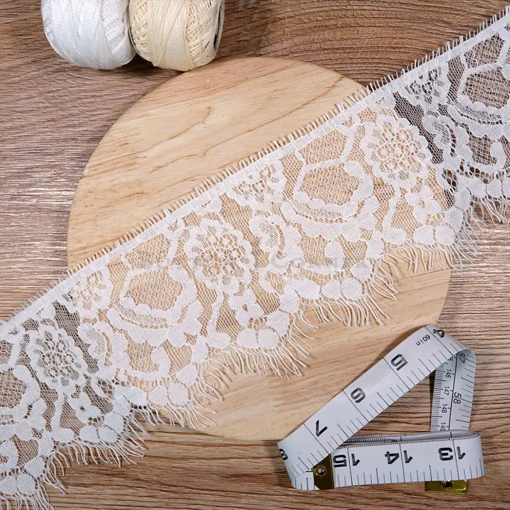 Floral French Chantilly Lace with Eyelash Fringe Edge