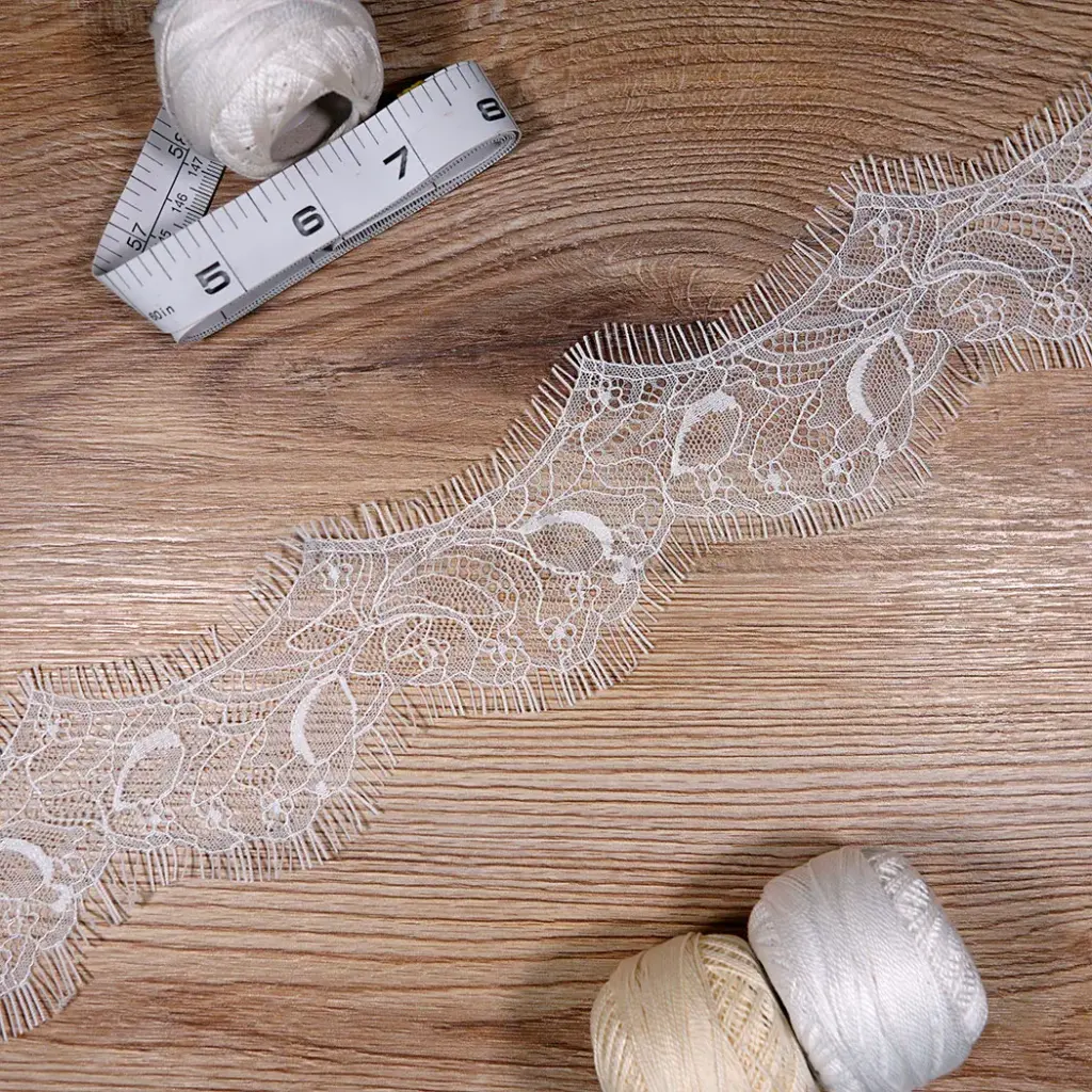 Floral Scalloped Chantilly Lace with Double Eyelash Fringe