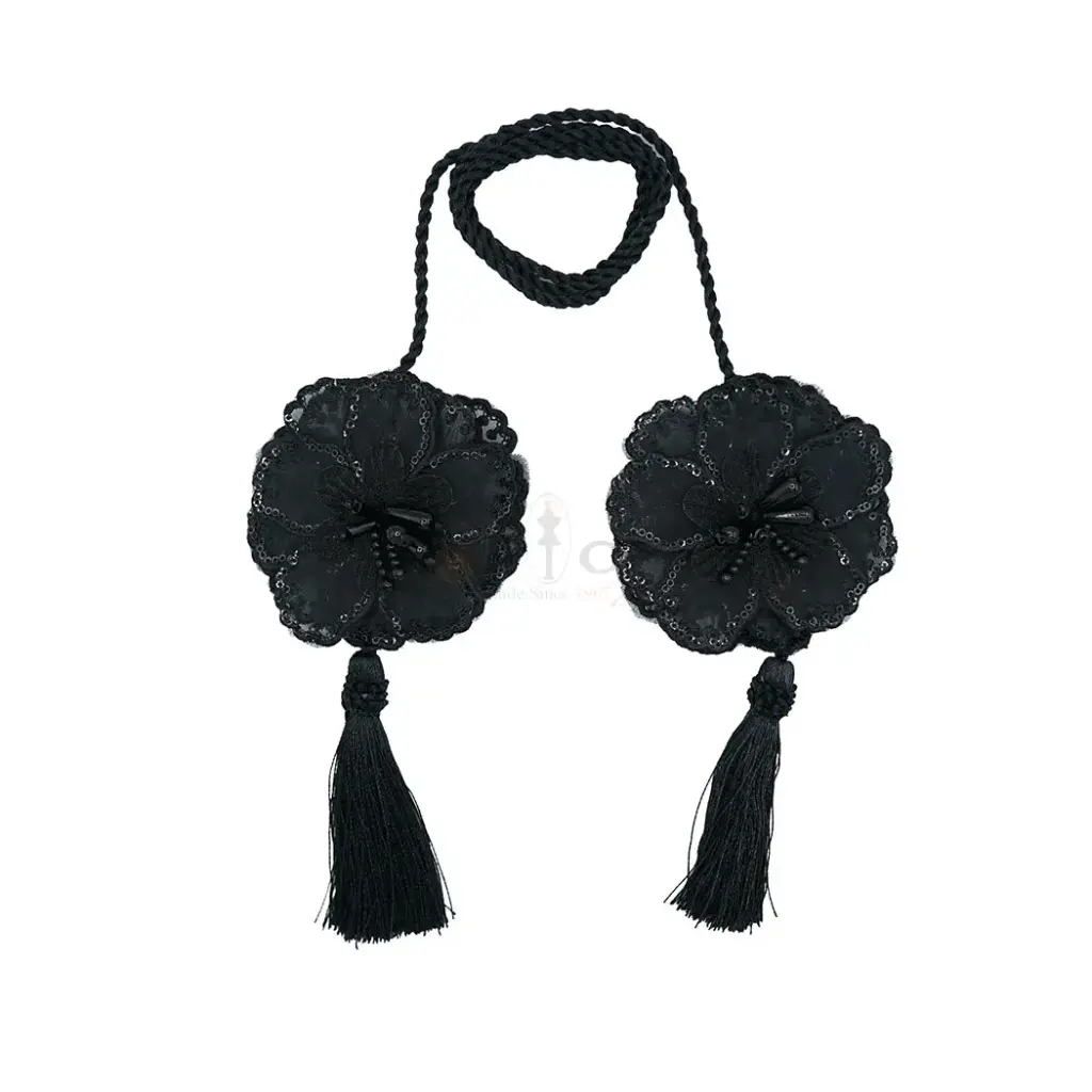 Organza 3D Flower Tassel Cord with Sequence Border & Centre Embellishment