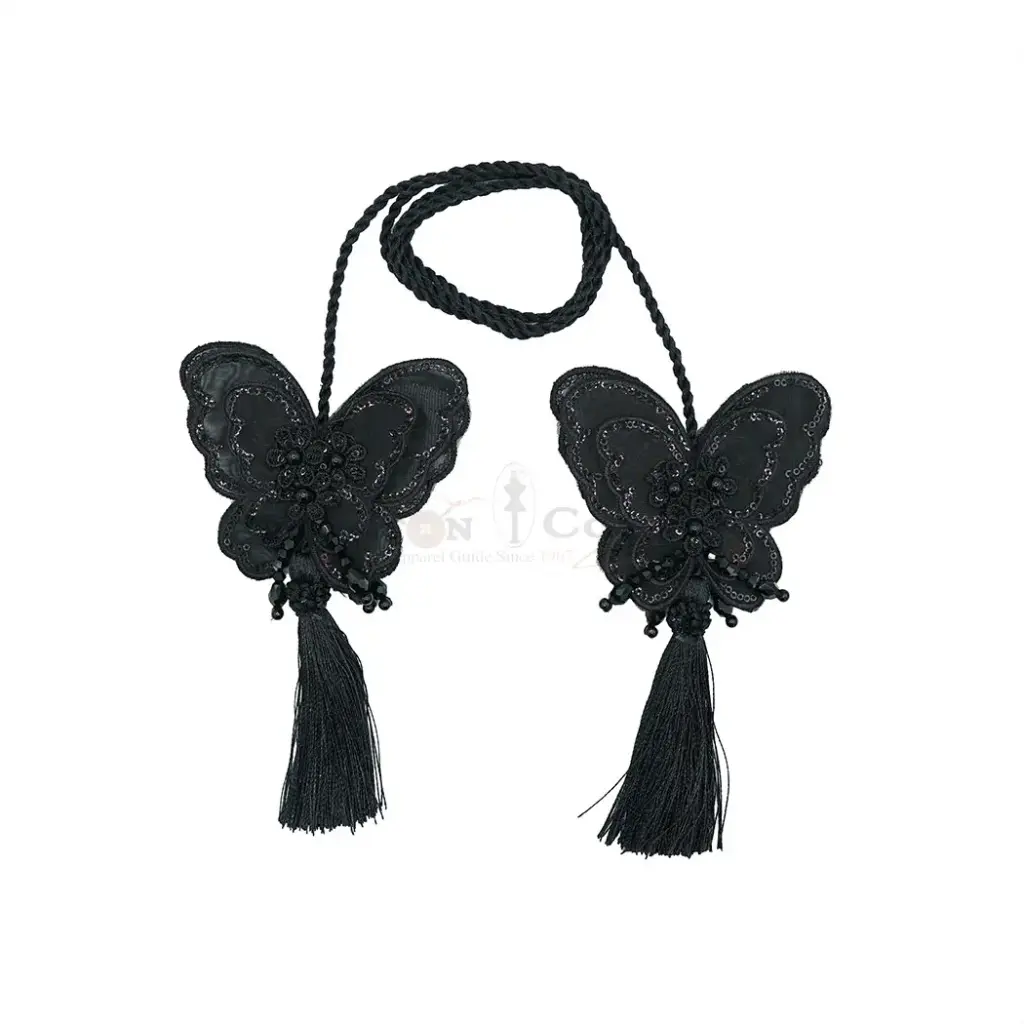 Organza 3D Butterfly Tassel Cord with Sequence Border & Centre Flower Embellishment