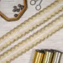 Wave Edge with Glass Beads Floral Pattern, Fancy Metallic Yarn Lace
