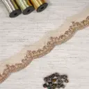 Decorative Floral Pattern Metallic Yarn, Glass Beads, and Sequence Lace 