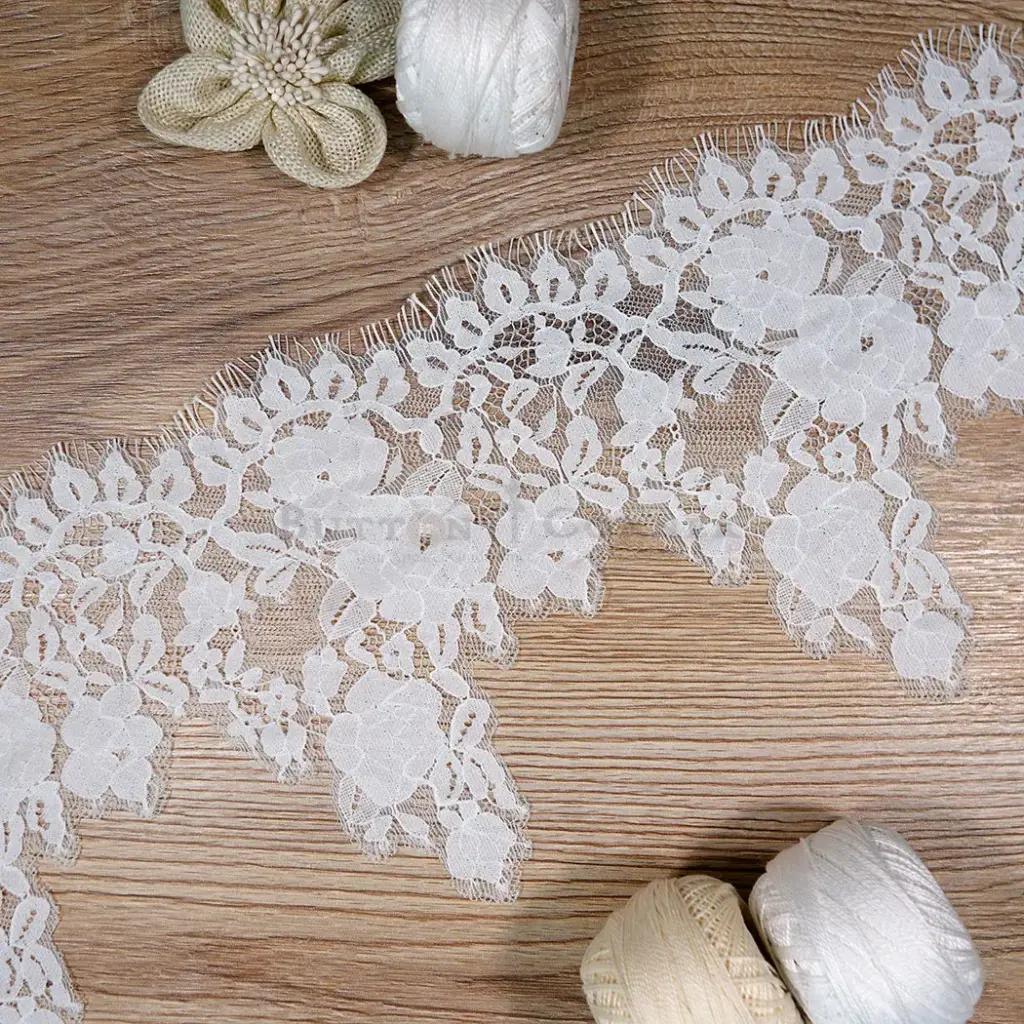 Delicate, Floral Chantilly Lace with Eyelash Fringe Edge