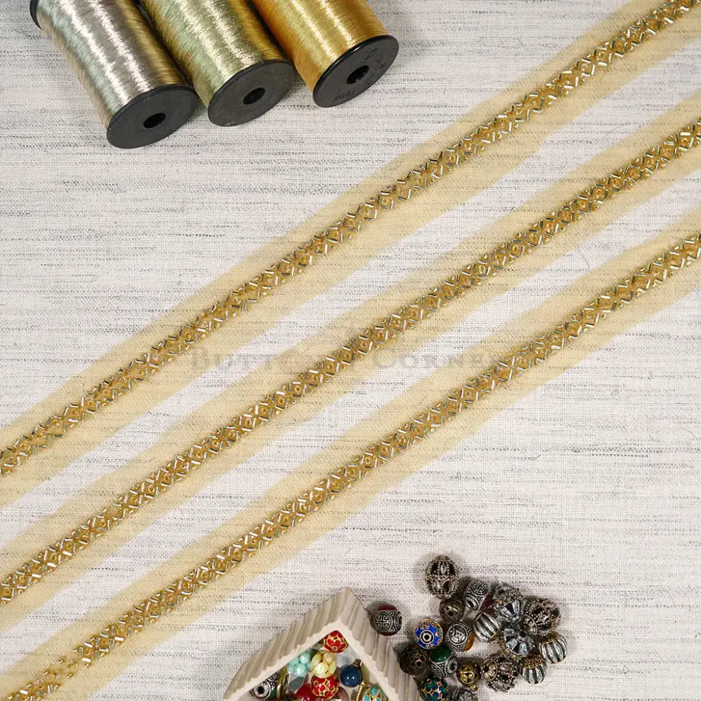Glass Beads Pattern Fancy Lace with Net Edges