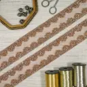 Wave Edge with Glass Beads Floral Pattern, Fancy Metallic Yarn Lace
