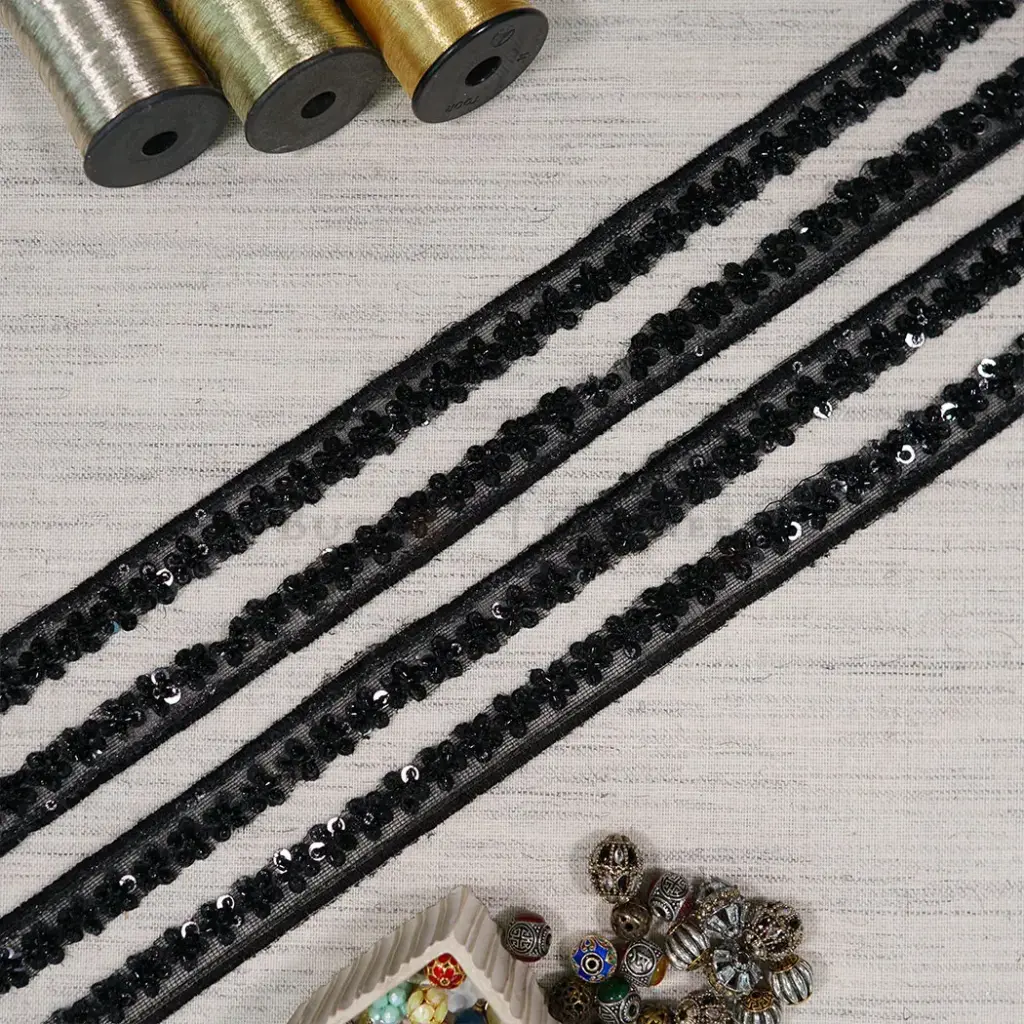 Floral Pattern Decorative Sequence, Glass Beads Fancy Lace