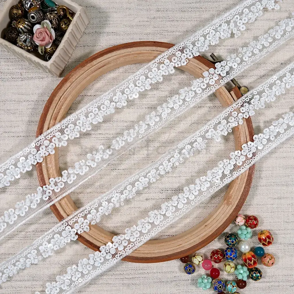 Floral Pattern Decorative Sequence, Glass Beads Fancy Lace