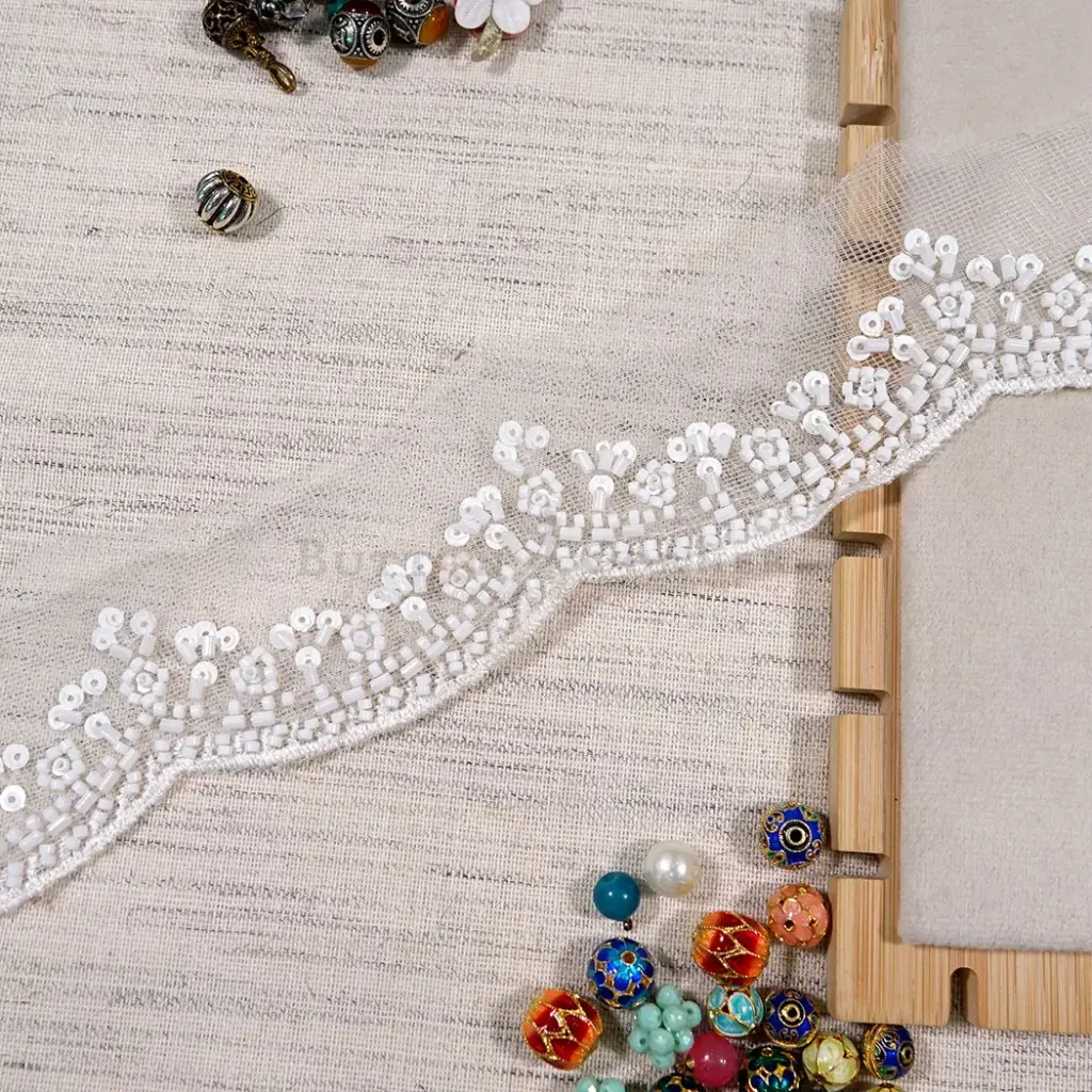 Fancy Glass Beads, Sequence Lace With Decorative Floral Pattern