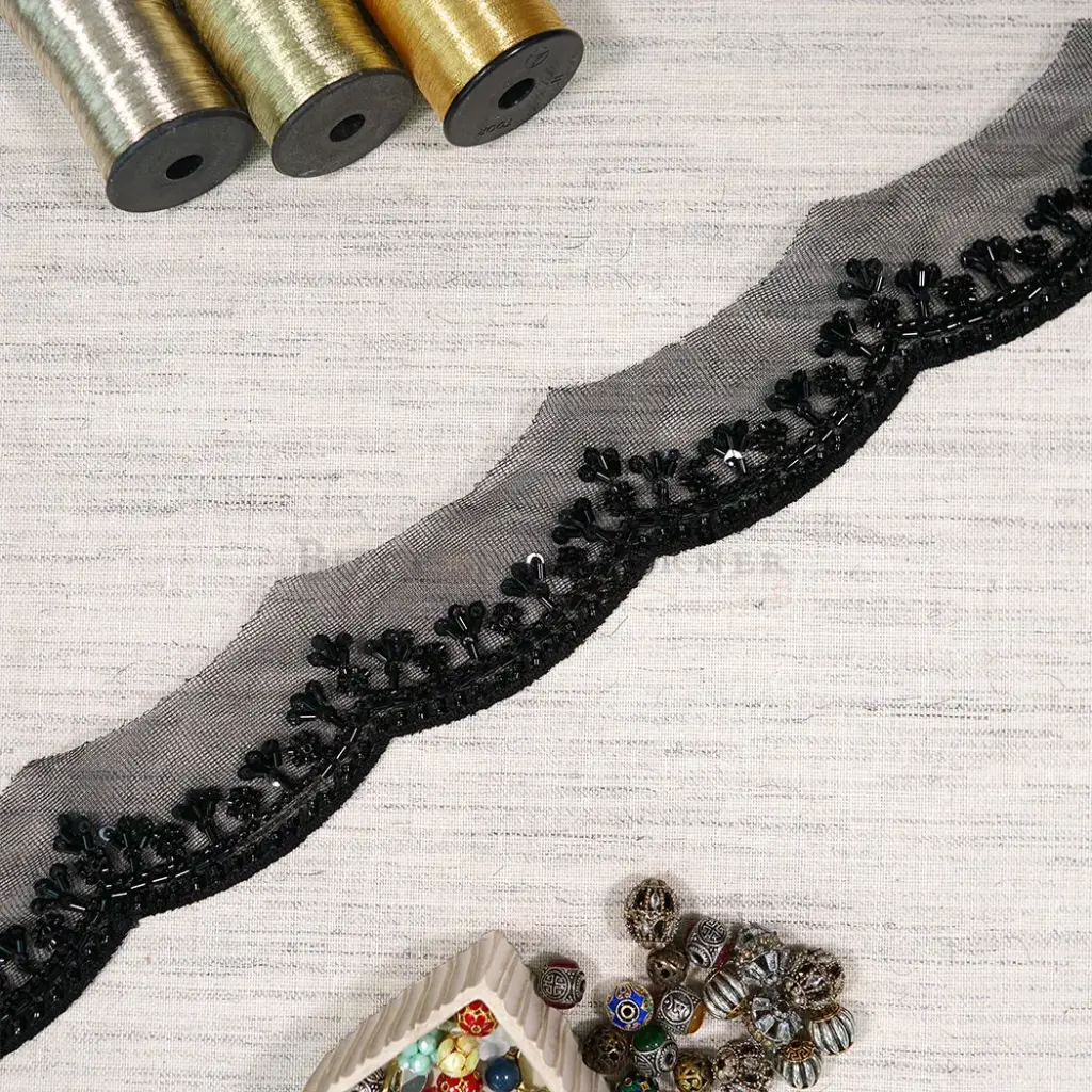 Fancy Glass Beads, Sequence Lace With Decorative Floral Pattern