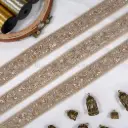 Glass Bead, Pearl & Sequence Fancy Metallic Yarn Lace with Continuous Leaf Pattern