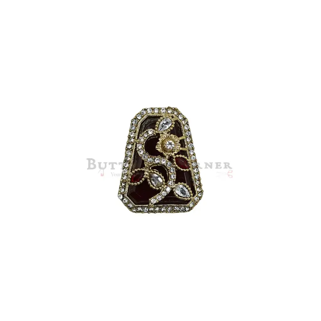 Crystal Leaf Pattern With Rhinestone Edges Fancy Kundan Button