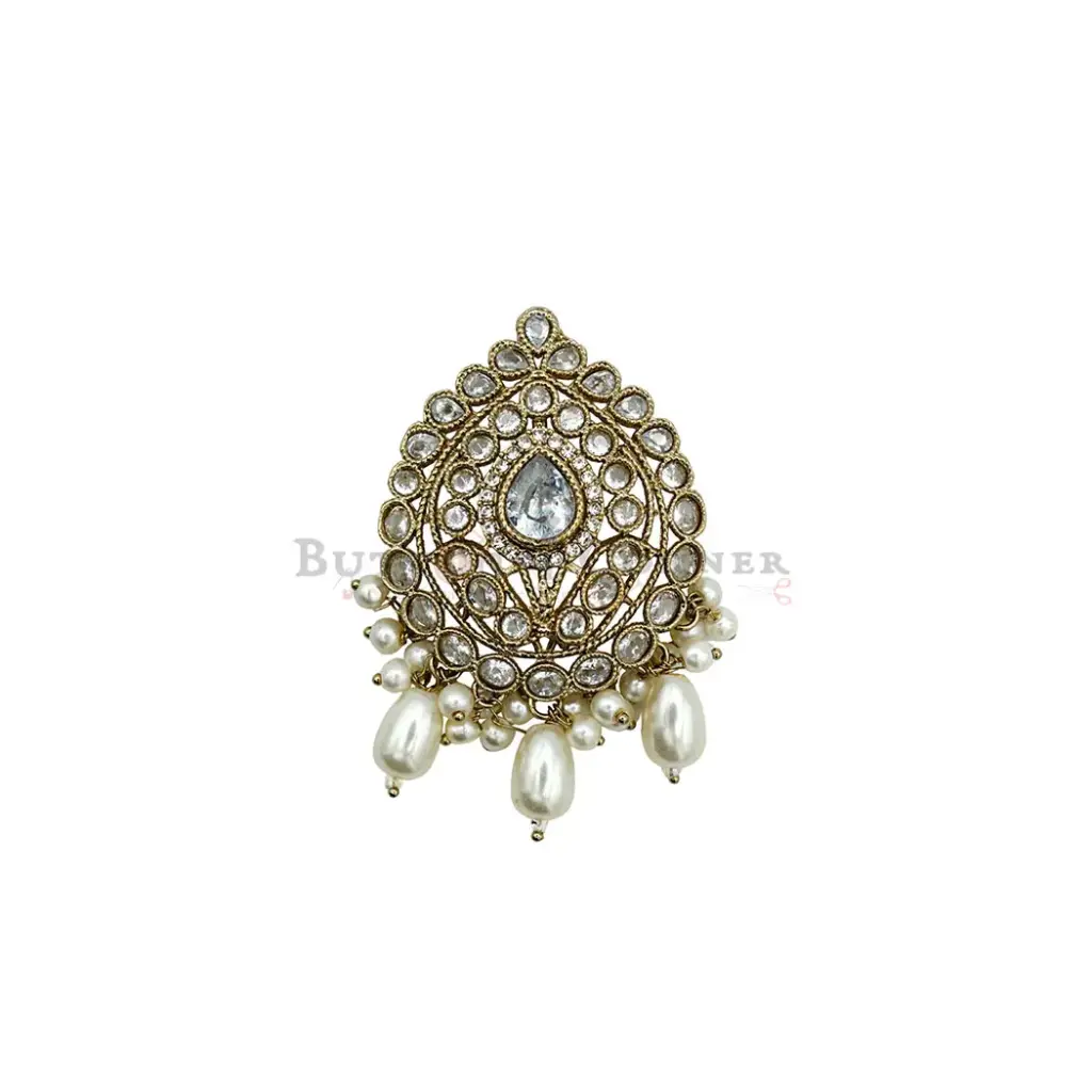 Imperial Teardrop Stone-Set with Pearl Hanging Drops, Fancy Kundan Button