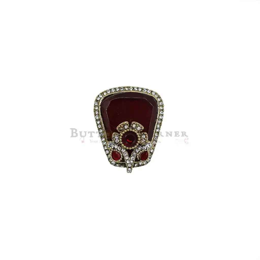 Curved Elaborate Filigree Style Fancy Kundan Button With Decorative Rhinestones
