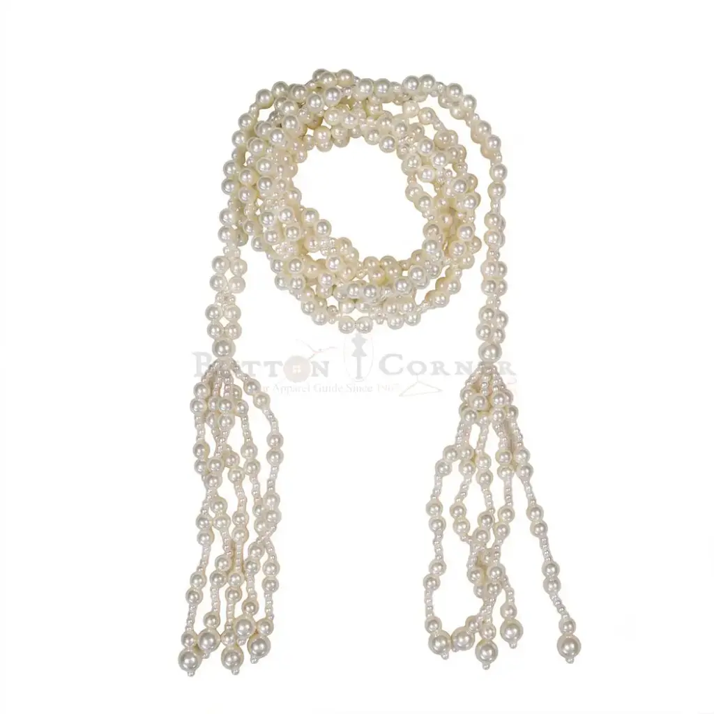 White Pearl Cluster Traditional Waist Belt with Decorative Tassel