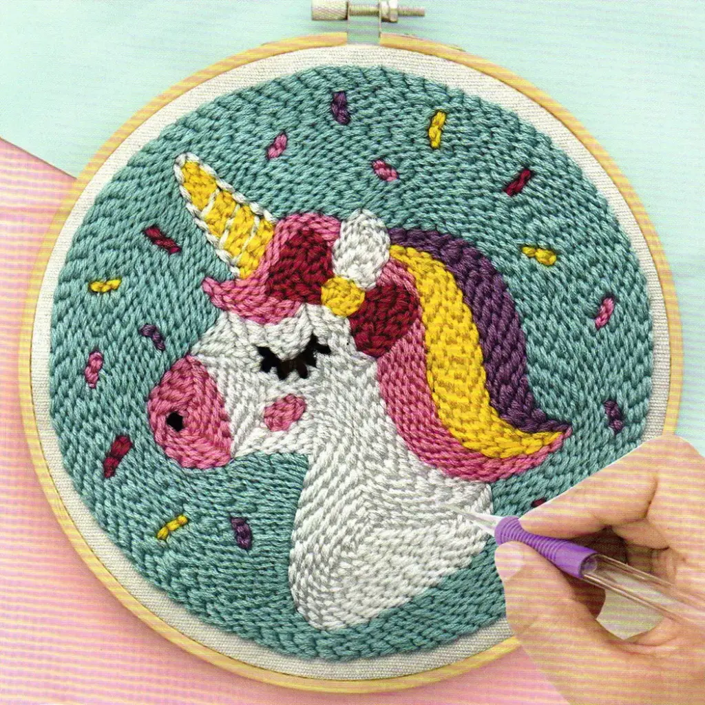 Rainbow Unicorn Embroidery Punch Needle DIY Kit